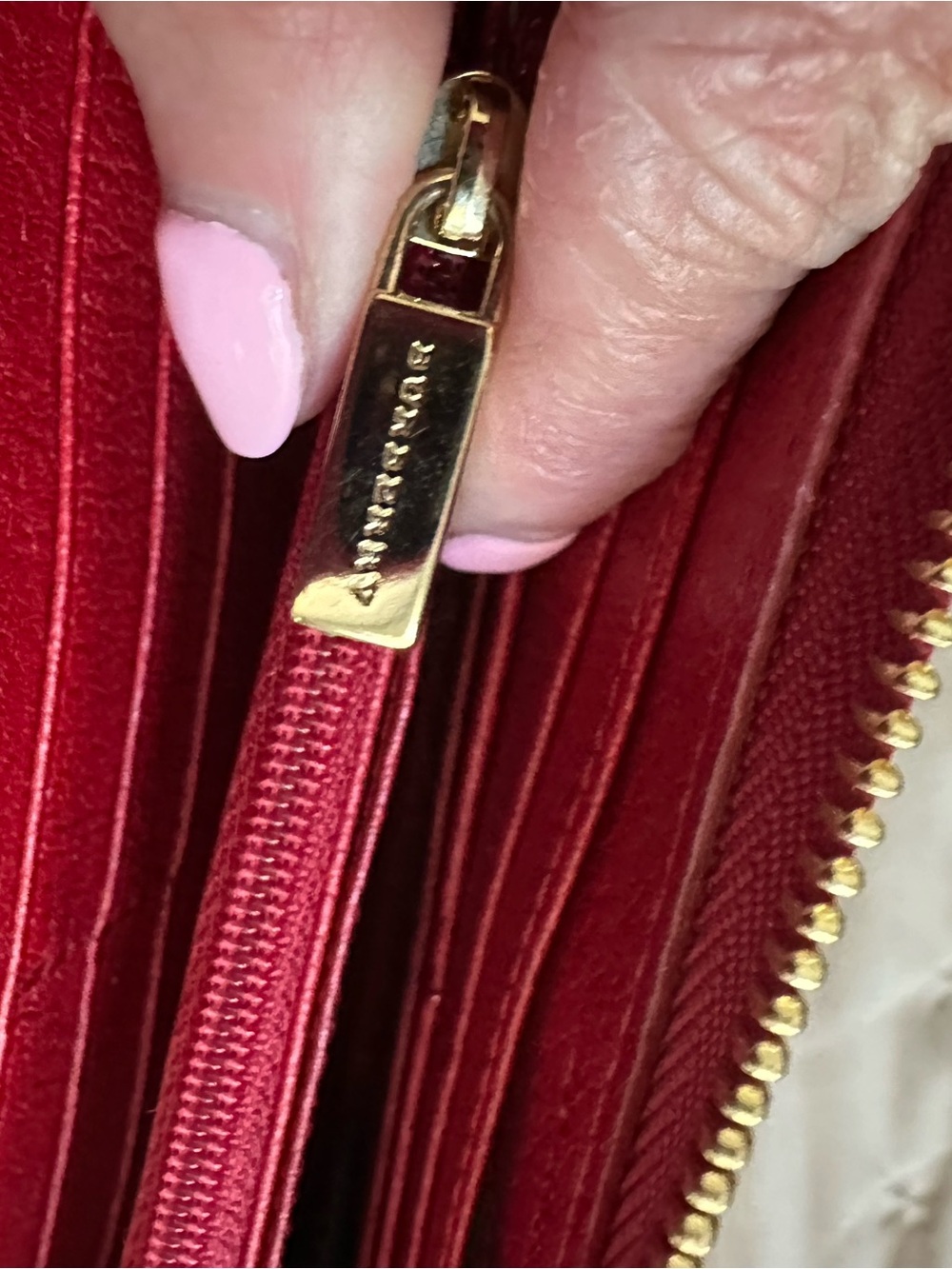 Burberry Haymarket Granny Leather Large Zippy Wallet, Military Red Trim, NWB - Picture 6 of 8